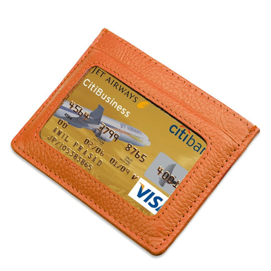 Cowhide Leather Litchi Texture Open Type Solid Color Card Holder RFID Blocking Card Bag Protective Case(Orange) by bashfashion