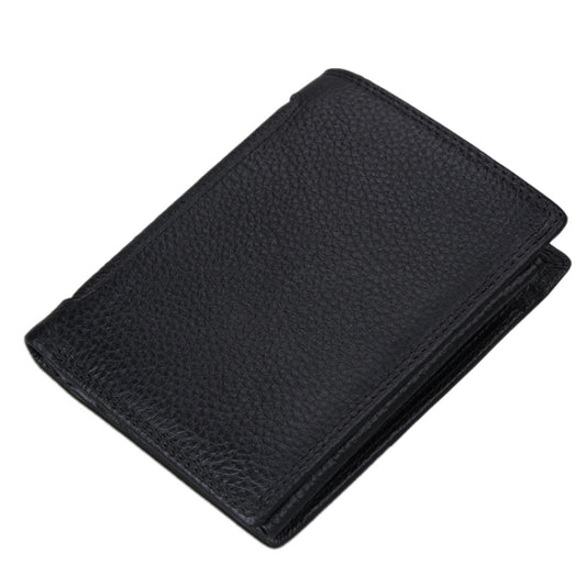Genuine Cowhide Leather 3-folding Card Holder Wallet RFID Blocking Card Bag Protect Case for Men, Size: 13*10.2*2.5cm(Black) by bashfashion
