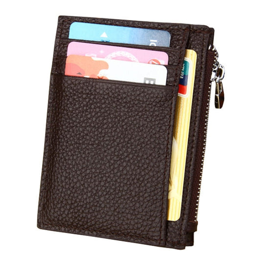Cowhide Leather Solid Color Zipper Card Holder Wallet RFID Blocking Coin Purse Card Bag Protect Case, Size: 11*8*1.5cm (Coffee) by bashfashion