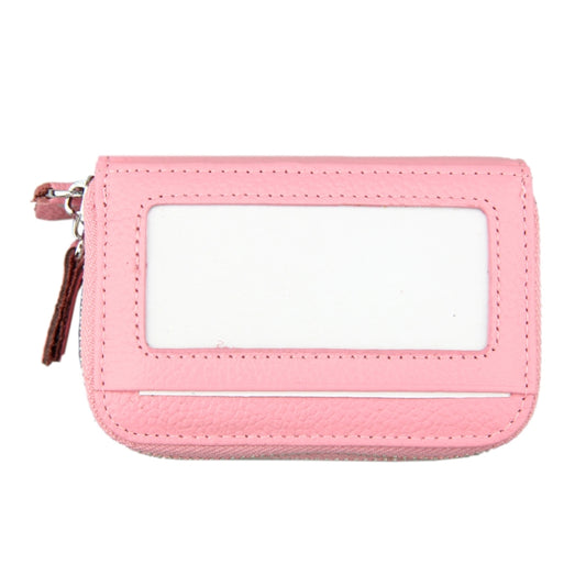 Genuine Cowhide Leather Dual Layer Solid Color Zipper Card Holder Wallet RFID Blocking Coin Purse Card Bag Protective Case with 11 Card Slots & Coin Position, Size: 11*7.5*4.5cm(Pink) by bashfashion