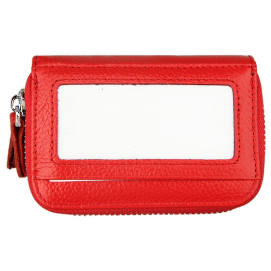 Genuine Cowhide Leather Dual Layer Solid Color Zipper Card Holder Wallet RFID Blocking Coin Purse Card Bag Protective Case with 11 Card Slots & Coin Position, Size: 11*7.5*4.5cm(Red) by bashfashion
