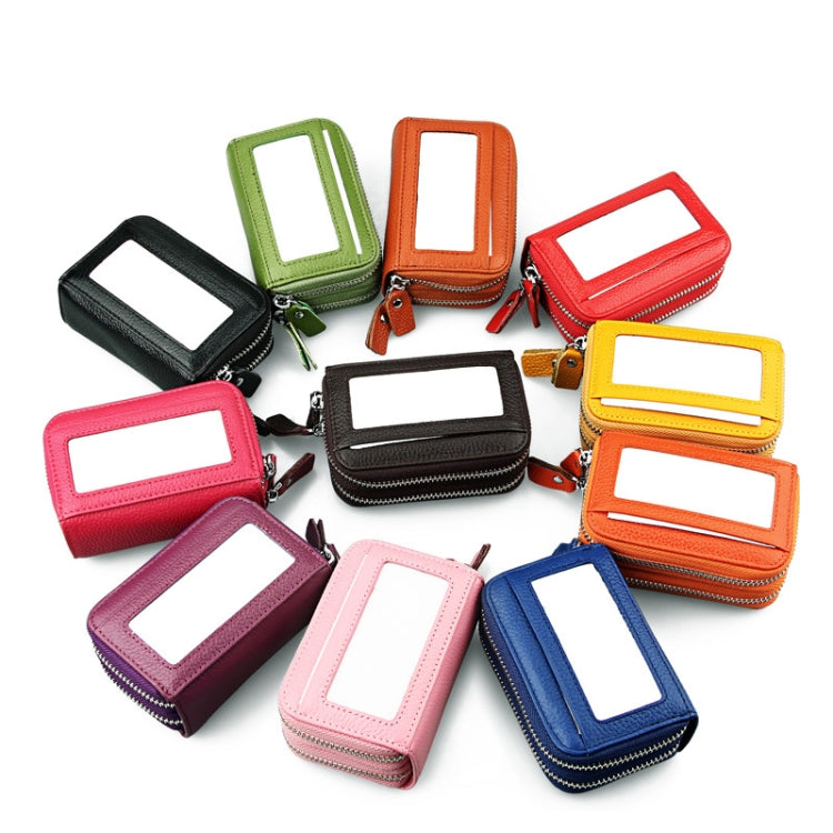 Genuine Cowhide Leather Dual Layer Solid Color Zipper Card Holder Wallet RFID Blocking Coin Purse Card Bag Protective Case with 11 Card Slots & Coin Position, Size: 11*7.5*4.5cm(Yellow) by bashfashion