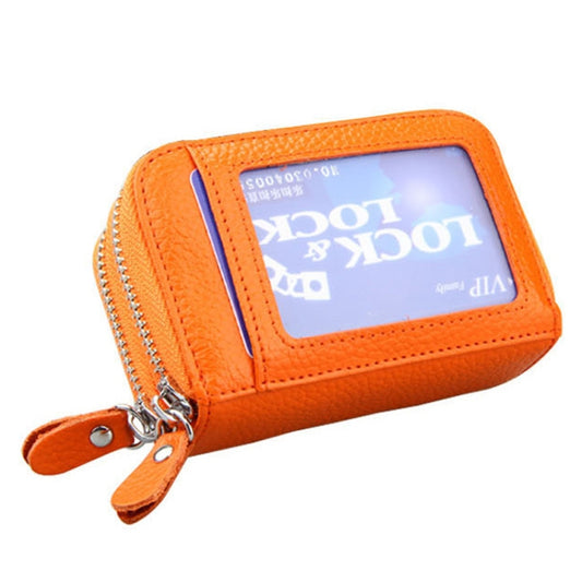 Genuine Leather Dual Layer Zipper Card Holder Wallet RFID Blocking Purse, Size: 10.5x7.0x4.0cm(Orange) by bashfashion