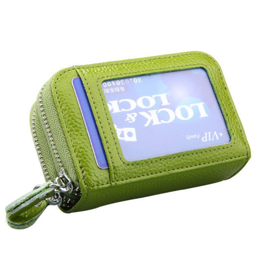 Genuine Leather Dual Layer Zipper Card Holder Wallet RFID Blocking Purse, Size: 10.5x7.0x4.0cm(Green) by bashfashion