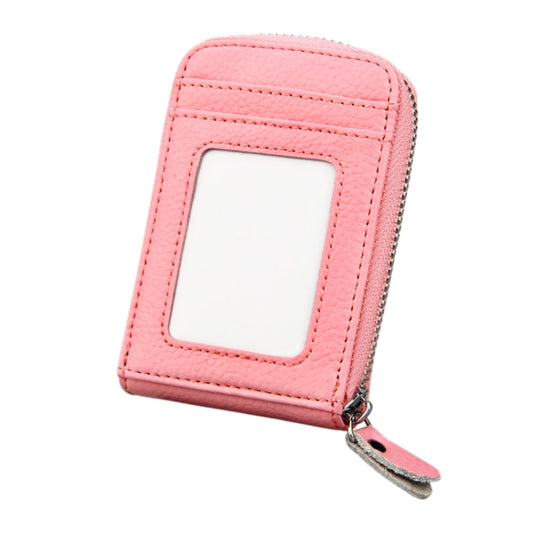 Genuine Cowhide Leather Solid Color Zipper Vertical Card Holder Wallet RFID Blocking Card Bag Protect Case with 12 Card Slots, Size: 11.5*7.5cm(Pink) by bashfashion