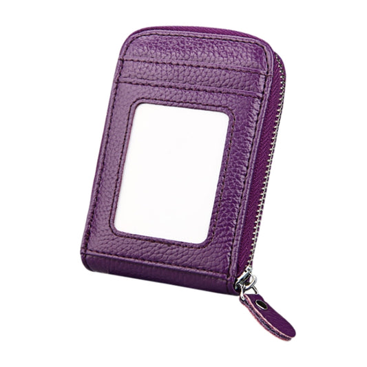 Genuine Cowhide Leather Solid Color Zipper Vertical Card Holder Wallet RFID Blocking Card Bag Protect Case with 12 Card Slots, Size: 11.5*7.5cm(Purple) by bashfashion