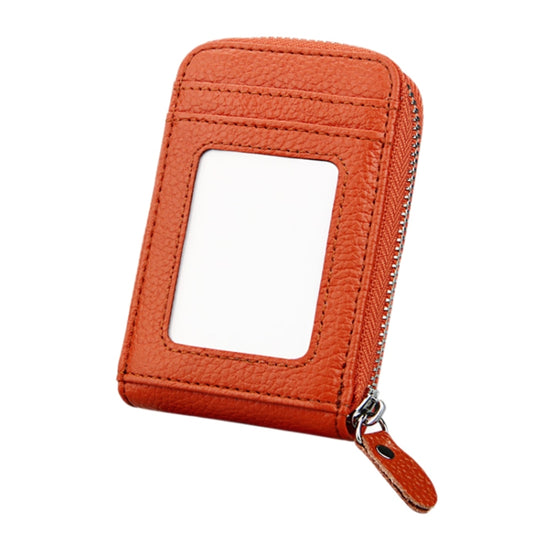 Genuine Cowhide Leather Solid Color Zipper Vertical Card Holder Wallet RFID Blocking Card Bag Protect Case with 12 Card Slots, Size: 11.5*7.5cm(Brown) by bashfashion