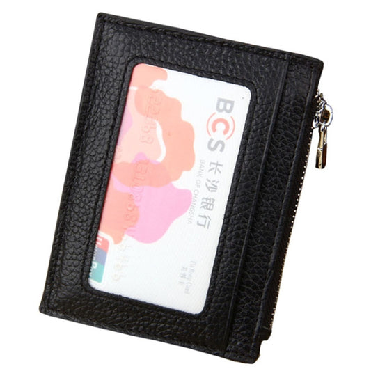 Cowhide Leather Solid Color Zipper Card Holder Wallet RFID Blocking Card Bag Protect Case Coin Purse, Size: 11*8*1.5cm(Black) by bashfashion