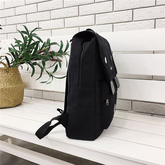 Cat Shape Leisure Fashion Canvas Double Shoulders Bag Backpack(Black) by bashfashion