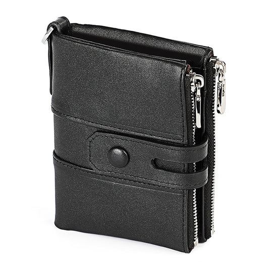 3529 Retro Crazy Horse Texture Double Zipper Anti-magnetic RFID Wallet for Man with Card Slots (Black) by bashfashion