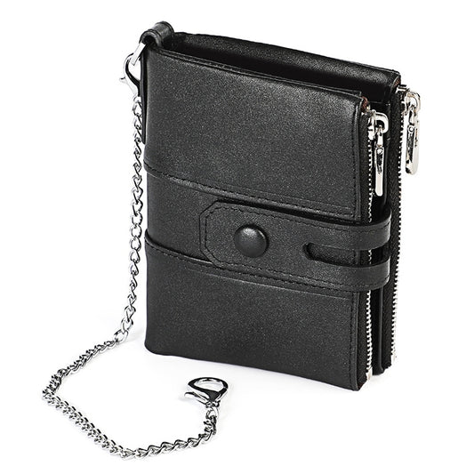 LT3529 Retro Crazy Horse Texture Double Zipper Anti-magnetic RFID Chain Wallet with Card Slots (Black) by bashfashion