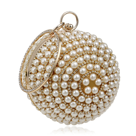 Ball Shape Women Fashion Banquet Party Pearl Handbag(Gold) by bashfashion