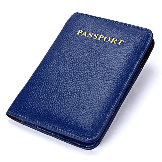 Litchi Texture Multifunctional Genuine Leather Passport Package for travel(Blue) by bashfashion