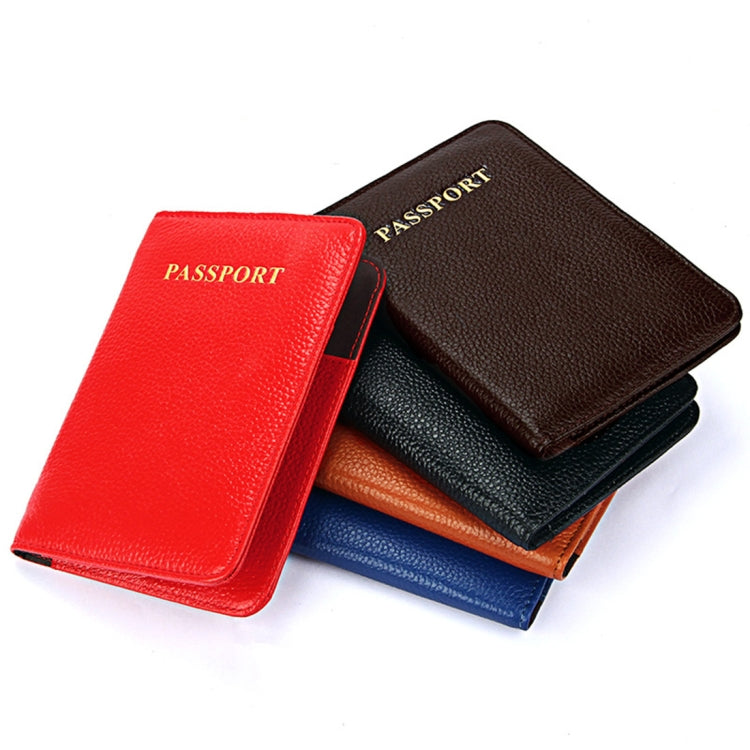 Litchi Texture Multifunctional Genuine Leather Passport Package for travel(Blue) by bashfashion