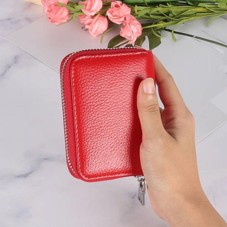 KB205 Antimagnetic RFID Litchi Texture Leather Zipper Large-capacity Card Holder Wallet(Red) by bashfashion