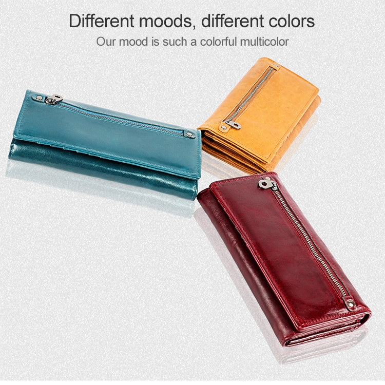 3559 Antimagnetic RFID Multi-function Zipper Retro Top-grain Leather Lady Purse Wallet (Yellowish-brown) by bashfashion