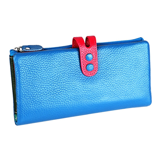 3572 Litchi Texture Leather Zipper Lady Wallet Large-capacity Purse(Blue) by bashfashion