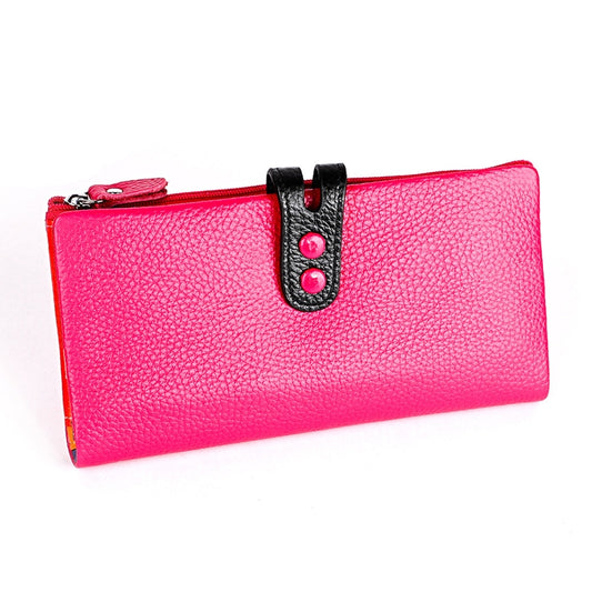 3572 Litchi Texture Leather Zipper Lady Wallet Large-capacity Purse(Rose Red) by bashfashion