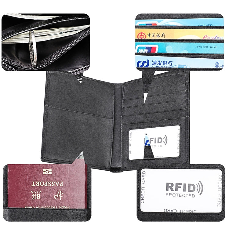 8235 Antimagnetic RFID Multi-function Crazy Horse Texture Leather Wallet Passport Bag(Black) by bashfashion