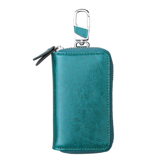 9101 Multi-function Waist Hanging Oil Wax Leather Zipper Wallet Keys Holder Bag(Peacock Blue) by bashfashion