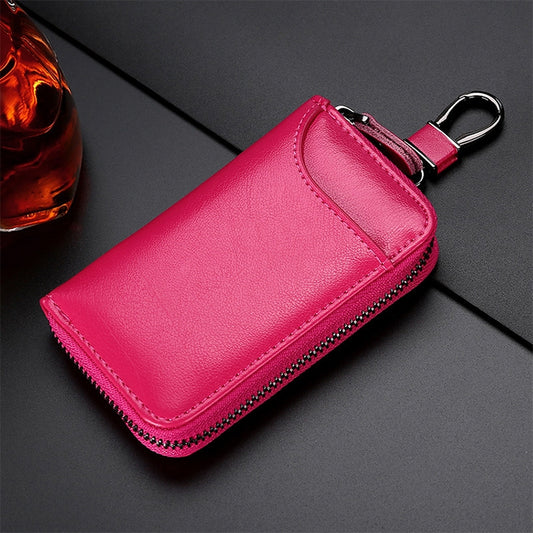 9105 Waist Hanging Large-capacity Zipper Leather Keys Holder Bag Multi-function Wallet (Rose Red) by bashfashion