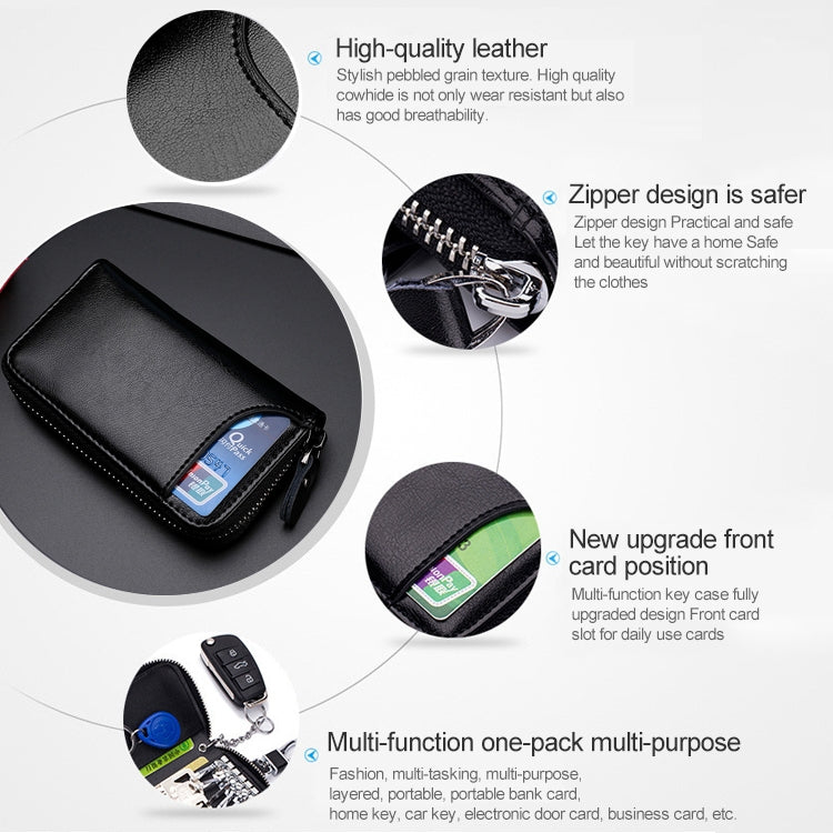 9106 Large-capacity Zipper Leather Keys Holder Bag Multi-function Wallet(Brown) by bashfashion