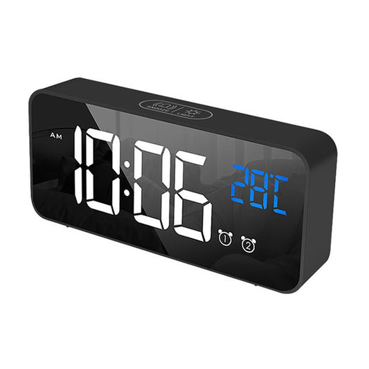 Bedside Alarm Clock Sound Control Mirror LED Music Clock (Black) by bashfashion
