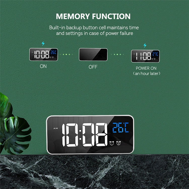 Bedside Alarm Clock Sound Control Mirror LED Music Clock (White) by bashfashion