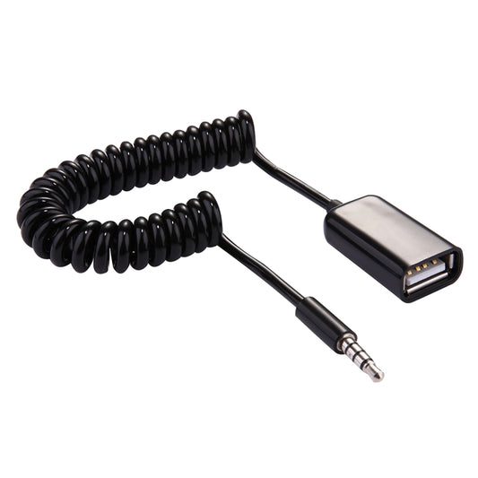 3.5mm Male to USB 2.0 Female Audio Converter Retractable Coiled Cable for Car MP3 Speaker U Disk, Length: 1m(Black) by bashfashion