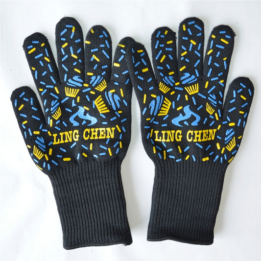 Silicone Cotton Microwave Kitchen Cooking Protective Gloves, High Temperature Resistance: 500 Degree C, Length: 32cm by bashfashion