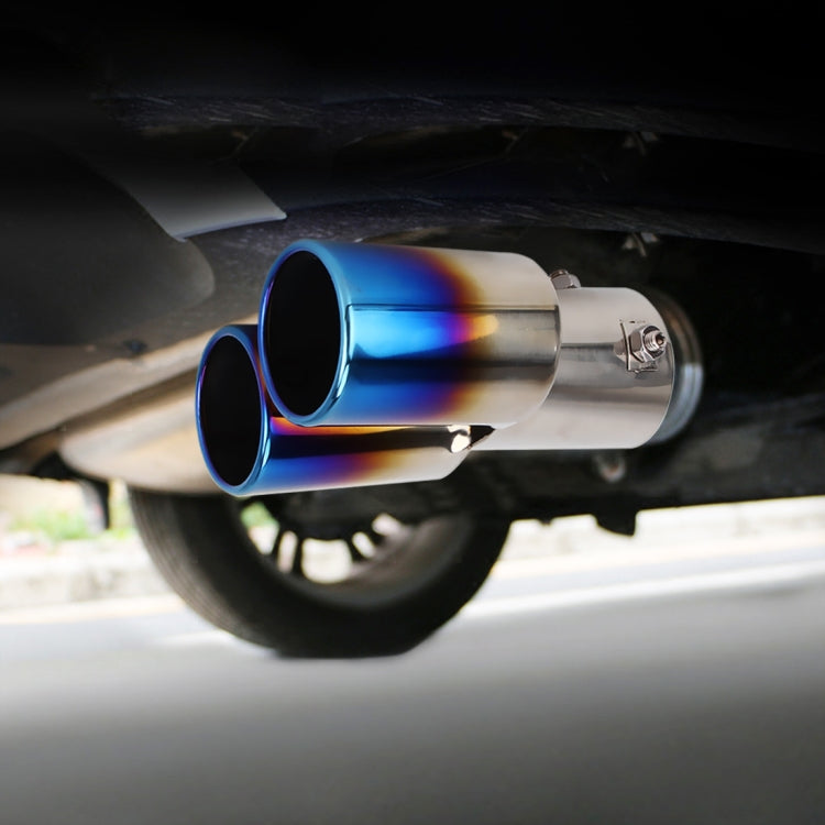 Universal Car Styling Stainless Steel Straight Double Outlets Exhaust Tail Muffler Tip Pipe(Blue) by bashfashion
