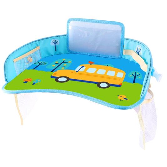 Children Waterproof Dining Table Toy Organizer Baby Safety Tray Tourist Painting Holder with Touch Screen Transparent Bag (School Bus) by bashfashion