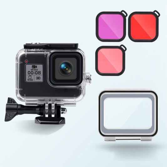 45m Waterproof Case + Touch Back Cover + Purple Red Pink Lens Filter for GoPro HERO8 Black by bashfashion