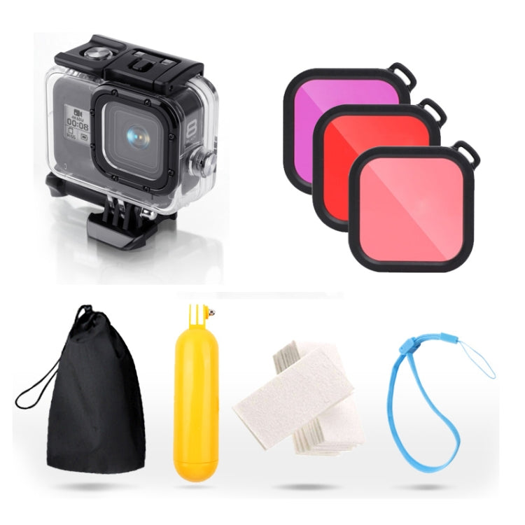 For GoPro HERO8 Black 45m Waterproof Housing Protective Case with Buckle Basic Mount & Screw & (Purple, Red, Pink) Filters & Floating Bobber Grip & Strap & Anti-Fog Inserts (Transparent) by bashfashion