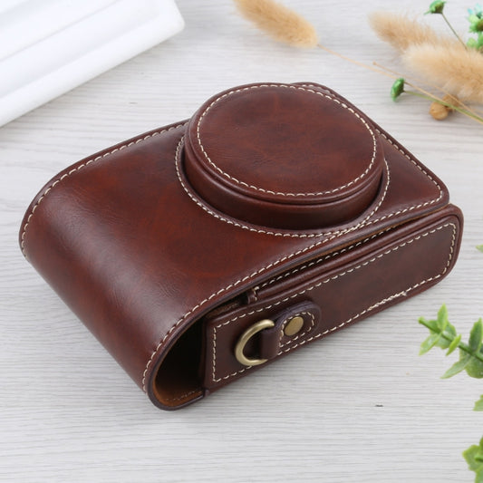 Vertical Flip Full Body Camera PU Leather Case Bag with Strap for Ricoh GR III / GRII, Sony ZV-1 / DSC-RX100M7 / RX100M6 / RX100M5 / RX100M2 (Coffee) by bashfashion