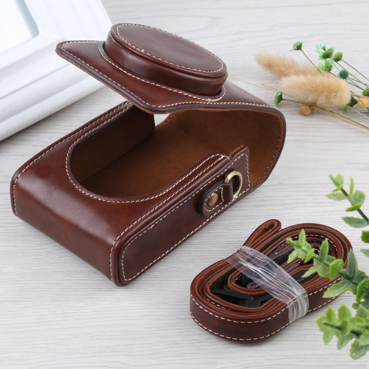 Vertical Flip Full Body Camera PU Leather Case Bag with Strap for Ricoh GR III / GRII, Sony ZV-1 / DSC-RX100M7 / RX100M6 / RX100M5 / RX100M2 (Coffee) by bashfashion