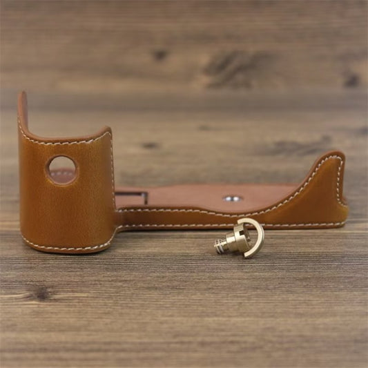 For Canon EOS R7 1/4 inch Thread PU Leather Camera Half Case Base (Brown) by bashfashion