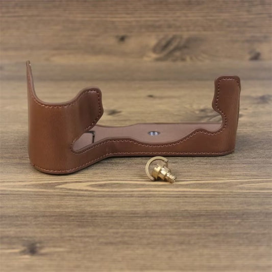 For Fujifilm XH2S 1/4 inch Thread PU Leather Camera Half Case Base (Coffee) by bashfashion