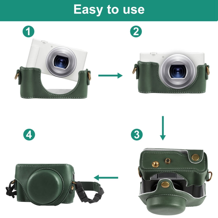 For Sony ZV-1F Vlog Camera Full Body Leather Camera Case Bag with Strap (Green) by bashfashion