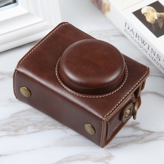 For Sony ZV-1F Vlog Camera Full Body Magnetic Leather Camera Case Bag with Strap (Coffee) by bashfashion