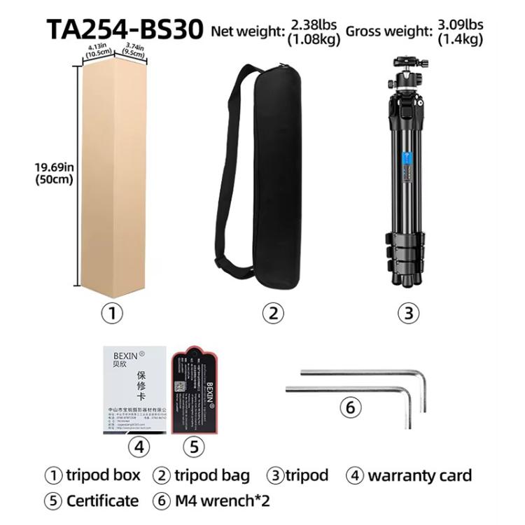 BEXIN TA254-BS30 Portable Collapsible Aluminum Alloy Camera Tripod with Head (Black) by BEXIN