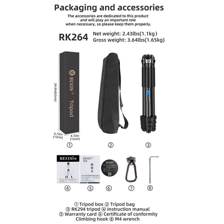 BEXIN RK264 Portable Collapsible Aluminum Alloy Camera Tripod (Black) by BEXIN