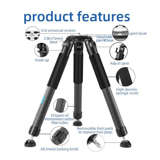 BEXIN ST402C Portable Collapsible Carbon Fiber Camera Tripod (Black) by BEXIN