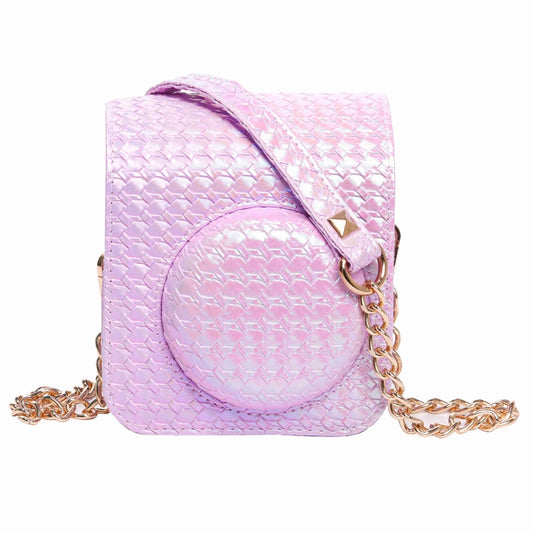 For FUJIFILM instax mini 12 Colorful Woven Leather Case Full Body Camera Bag + Photo Album with Strap (Purple) by bashfashion