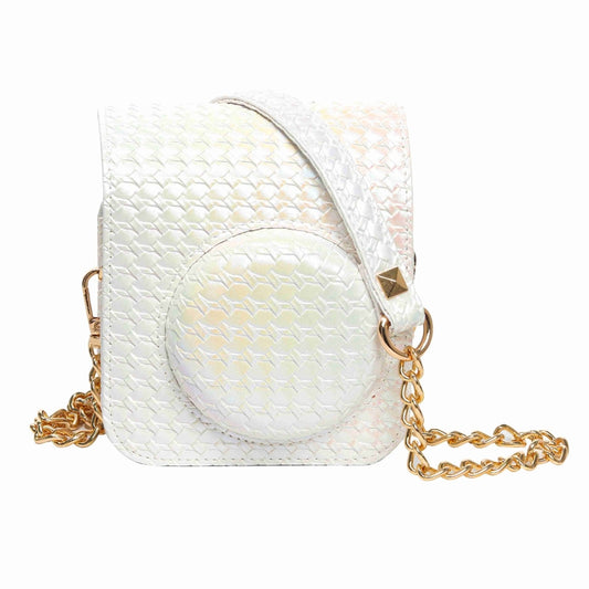 For FUJIFILM instax mini 12 Colorful Woven Leather Case Full Body Camera Bag + Photo Album with Strap (White) by bashfashion