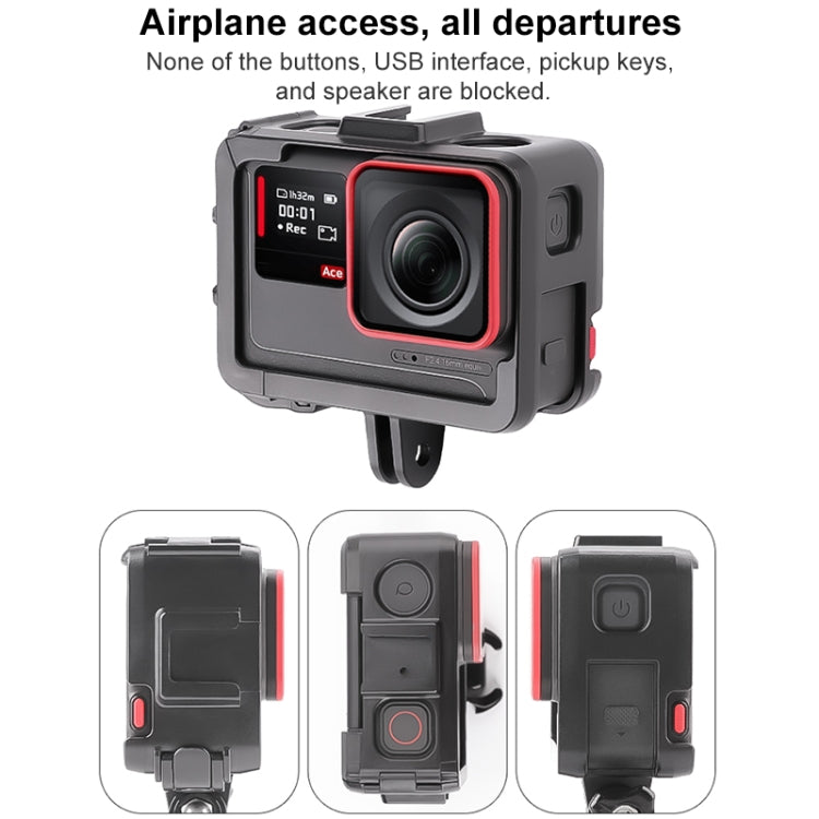 For Insta360 Ace / Ace Pro / Ace Pro 2 PC Cage Expansion Adapter Frame with Dual Cold Shoe Bases (Black) by bashfashion