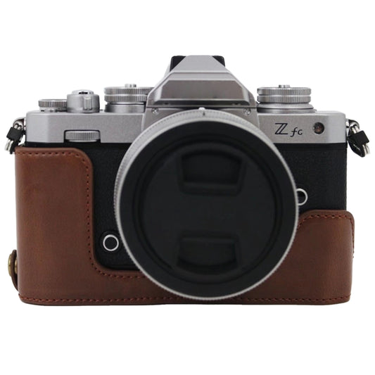 1/4 inch Thread PU Leather Camera Half Case Base for Nikon Z fc (Coffee) by bashfashion