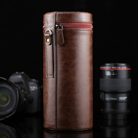 Extra Large Lens Case Zippered PU Leather Pouch Box for DSLR Camera Lens, Size: 24.5*10.5*10.5cm(Coffee) by bashfashion