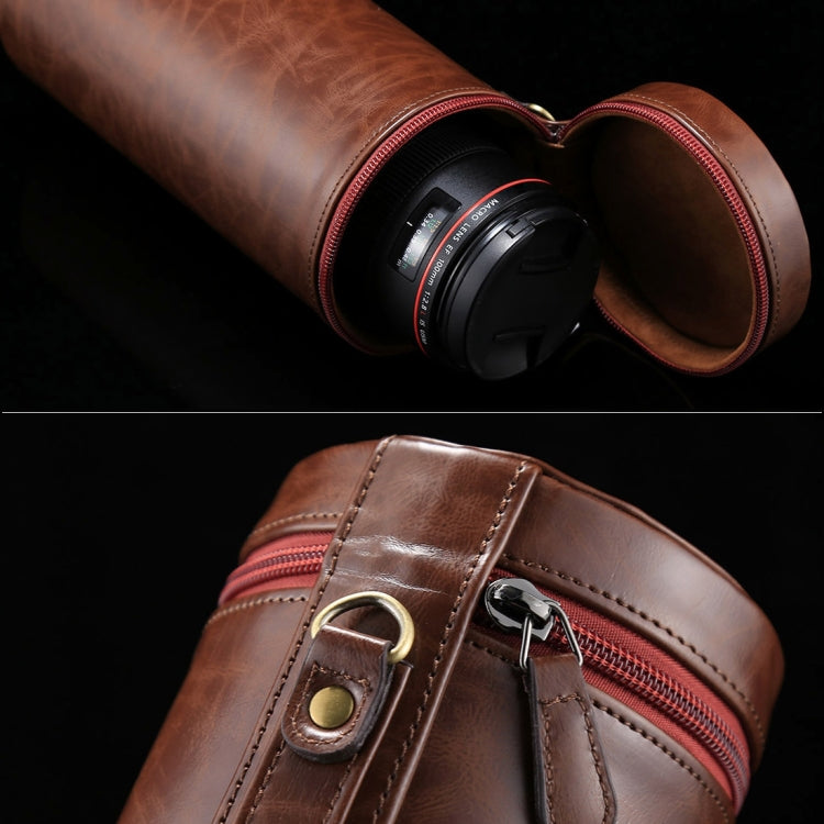 Extra Large Lens Case Zippered PU Leather Pouch Box for DSLR Camera Lens, Size: 24.5*10.5*10.5cm(Coffee) by bashfashion