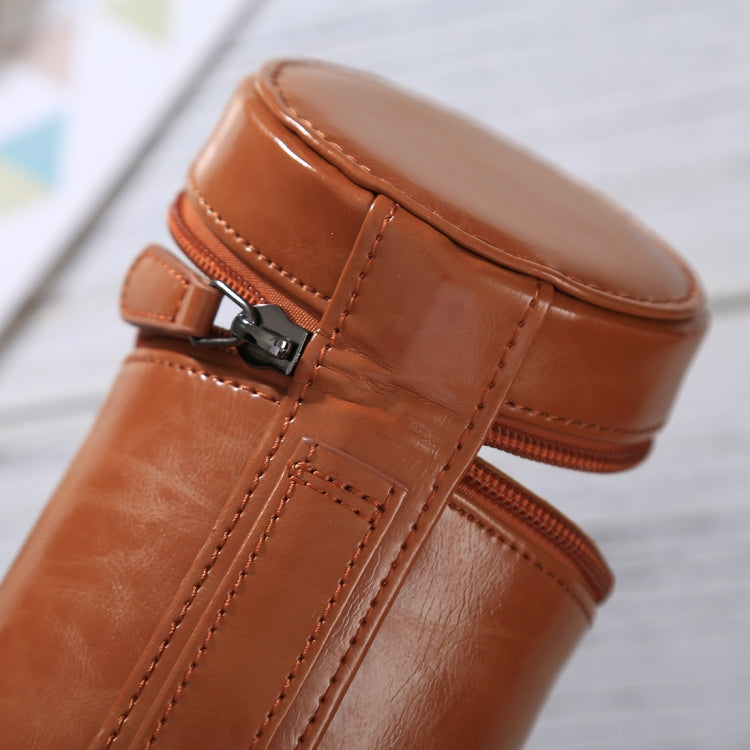 Medium Lens Case Zippered PU Leather Pouch Box for DSLR Camera Lens, Size: 13x9x9cm(Brown) by bashfashion
